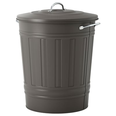 KNODD حاوية مع غطاء, رمادي, 40 ل
