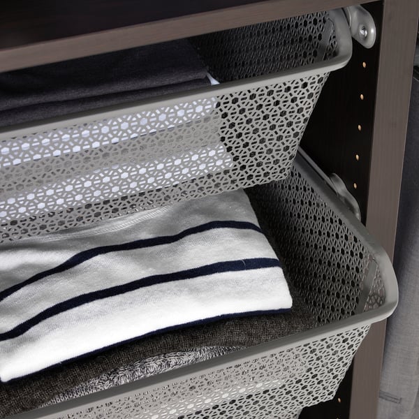 KOMPLEMENT سلة معدنية, نقش/رمادي غامق, 50x58 سم