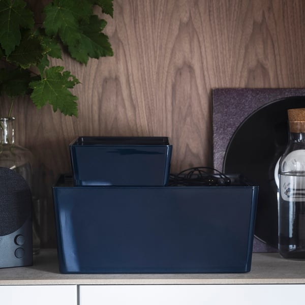 KUGGIS صندوق, أسود-أزرق, 18x26x8 سم