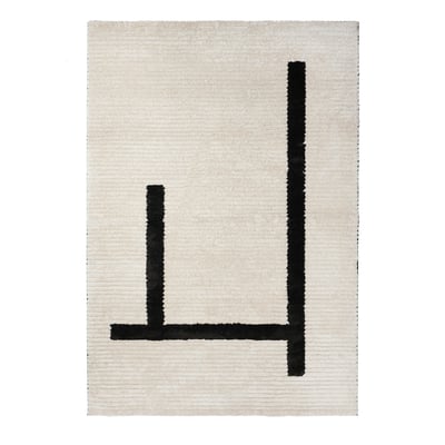 LÄNSVÄG سجادة، وبر قصير, أبيض-مطفي/أسود, ‎133x195 سم‏