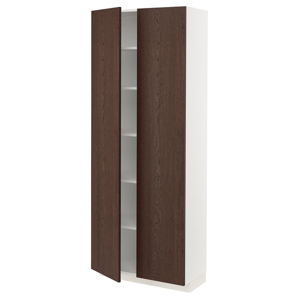 METOD خزانة عالية مع أرفف, أبيض/Sinarp بني, 80x37x200 سم