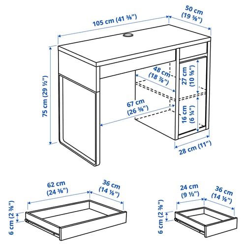 MICKE مكتب, أبيض, 105x50 سم