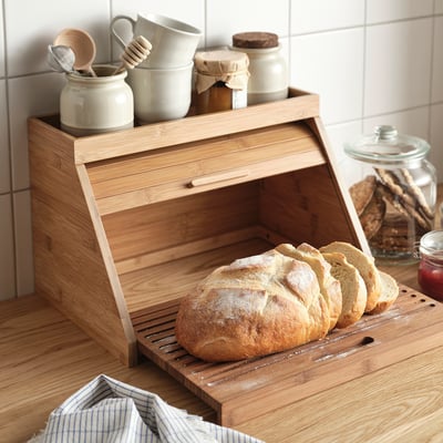 NÅLBLECKA حافظة للخبز, مع لوح تقطيع ورف عملي/خيزران, 38x25x24 سم