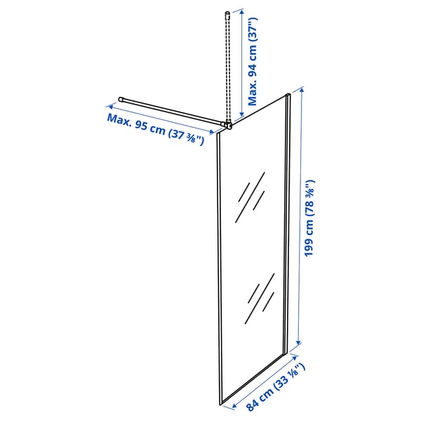OPPEJEN حاجز استحمام, زجاج, 84x199 سم