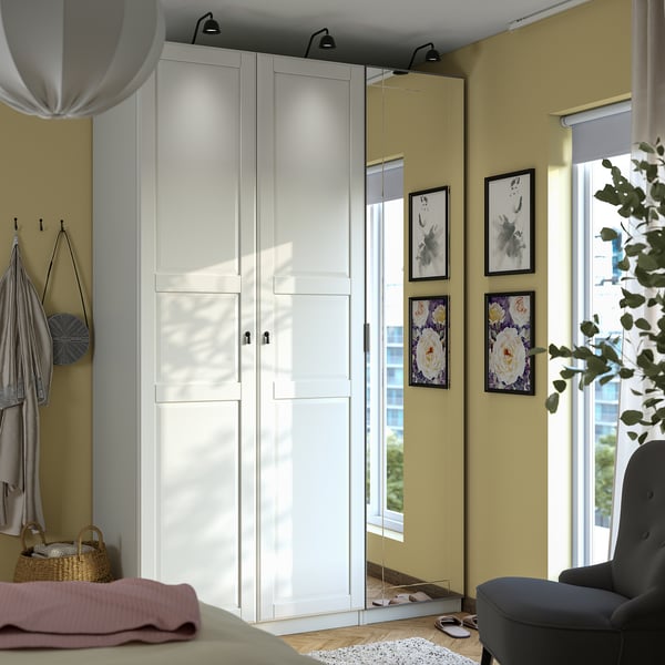 PAX / KAMMARTORP/TYSSEDAL تشكيلة خزانة ملابس., أبيض زجاج مرايا/رمادي أبيض, 150x60x236 سم