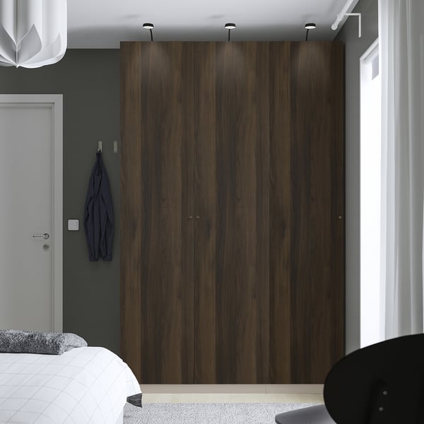 PAX / STORKLINTA تشكيلة خزانة ملابس., رمادي-بيج/بني غامق مظهر سنديان مصبوغ, 150x60x236 سم