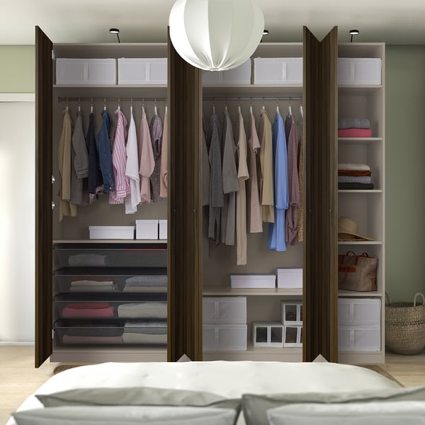 PAX / STORKLINTA تشكيلة خزانة ملابس., رمادي-بيج/بني غامق مظهر سنديان مصبوغ, 250x60x236 سم