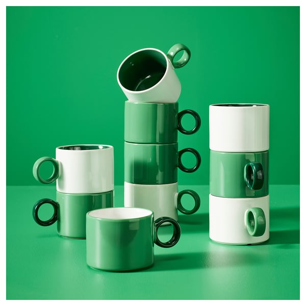 PIGGÅL كوب, أبيض/أخضر, 30 سل