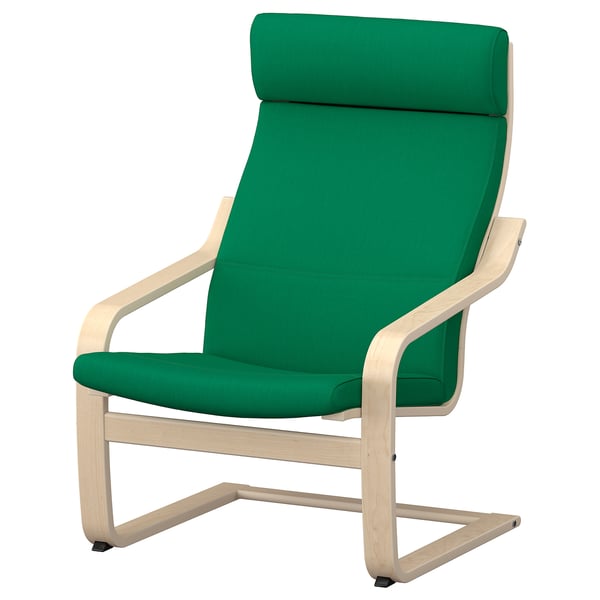 POÄNG كرسي بذراعين, قشرة بتولا/Vissle أخضر زيتوني
