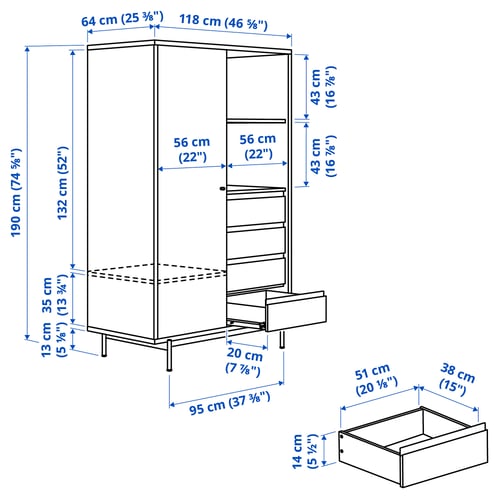 RÅDMANSÖ خزانة ملابس, بني شكل خشب الجوز, 118x64x190 سم