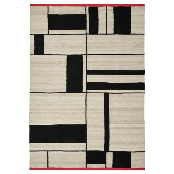 RASTPLATS سجادة، غزل مسطح, صناعة يدوية بيج/أسود, 170x240 سم