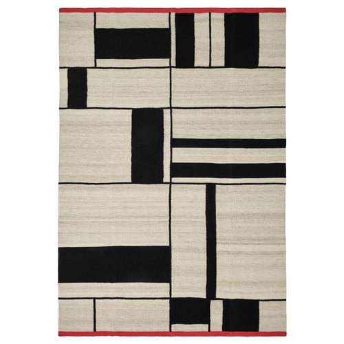 RASTPLATS سجادة، غزل مسطح, صناعة يدوية بيج/أسود, 170x240 سم