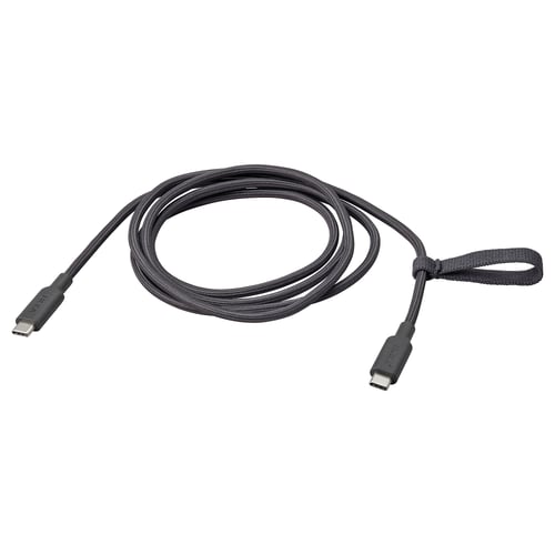 RUNDHULT كابل شحن USB-C إلى USB-C, رمادي غامق, 1.5 م/100 واط