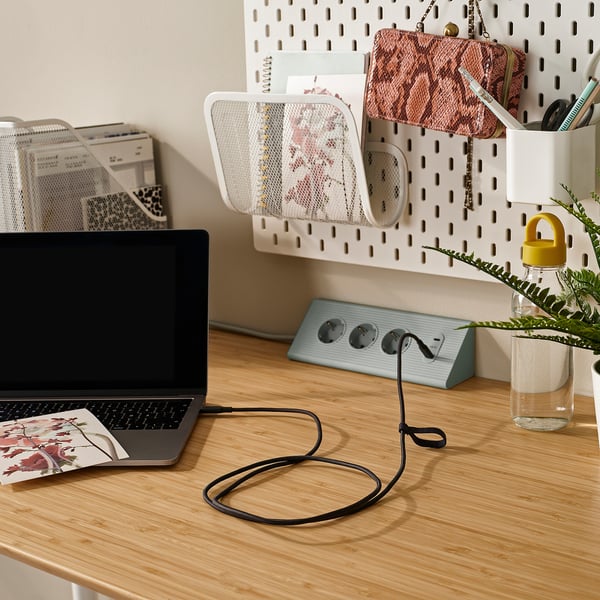 RUNDHULT كابل شحن USB-C إلى USB-C, رمادي غامق, 1.5 م/100 واط