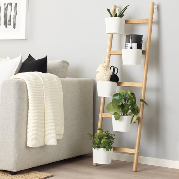 SATSUMAS حامل نباتات مع 5 آنية نباتات, خيزران/أبيض, 125 سم