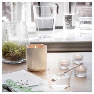 SILKESTRÄD شمعة معطرة في برطمان خزفي, ندى وطحلب/أبيض-مطفي, 45 س