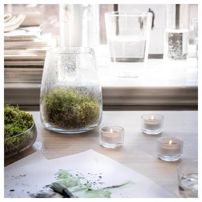 SILKESTRÄD شمع صغير معطّر, ندى وطحلب/أبيض-مطفي, 3.5 س