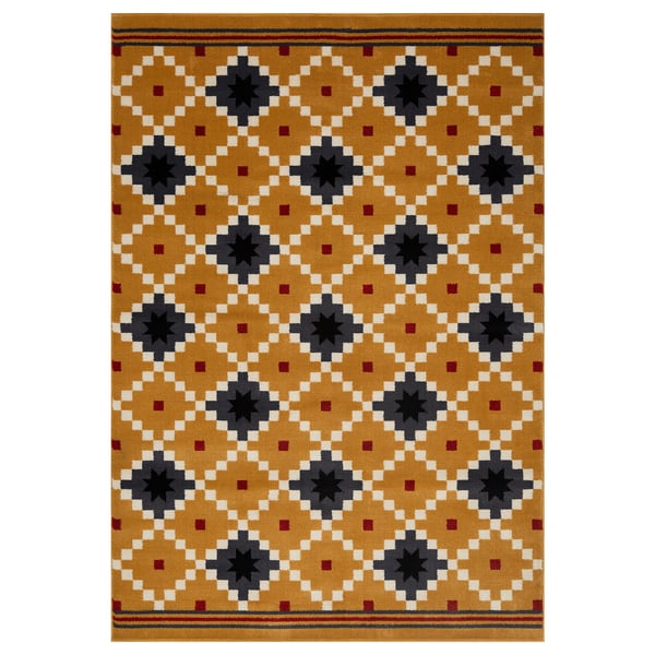 SKOTERLED سجادة، وبر قصير, أصفر غامق/رمادي غامق, 133x195 سم