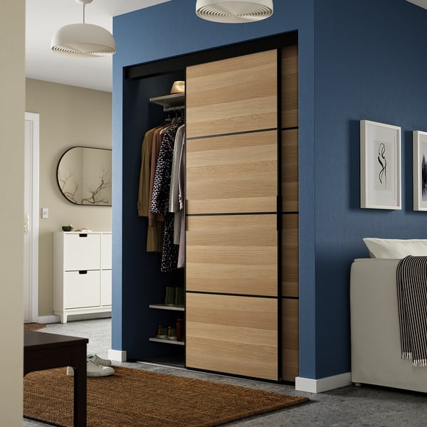 SKYTTA / MEHAMN تشكيلة باب سحّاب, أسود/ثنائي الجانب. مظهر السنديان مصبوغ أبيض, 152x205 سم