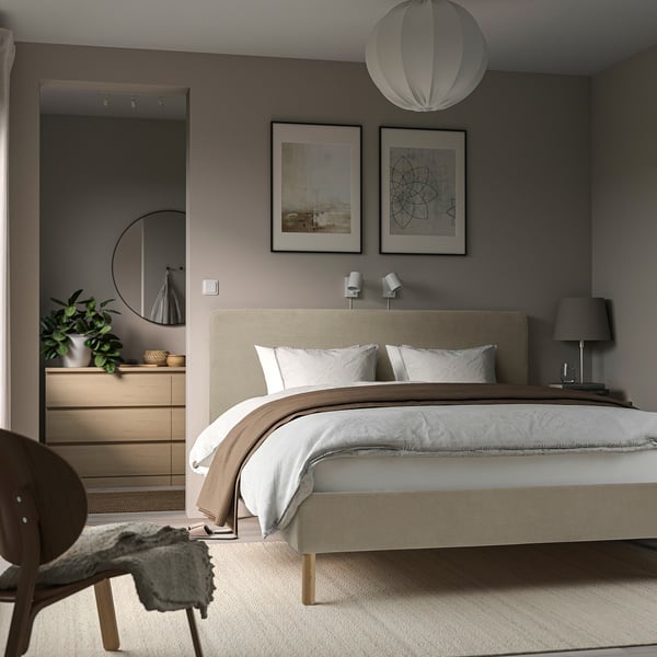 TÄRNKULLEN هيكل سرير بتنجيد, Kelinge بيج, 160x200 سم