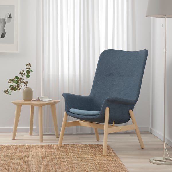 VEDBO كرسي بذراعين ذو ظهر عالي, Gunnared أزرق