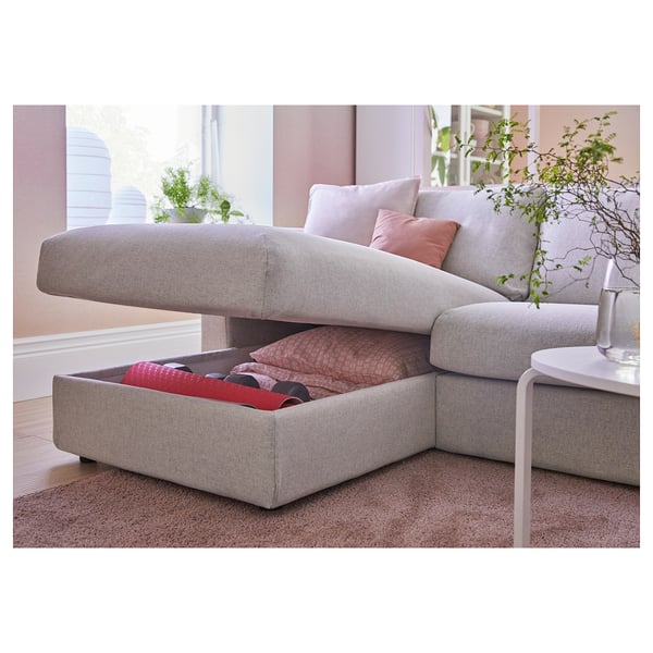 VIMLE كنبة 4 مقاعد مع أريكة طويلة, مع مساند ذراع واسعة/Gunnared بيج