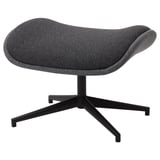 Modern grey fabric footstool with black metal star base, sleek and compact design, versatile for seating or resting feet.
