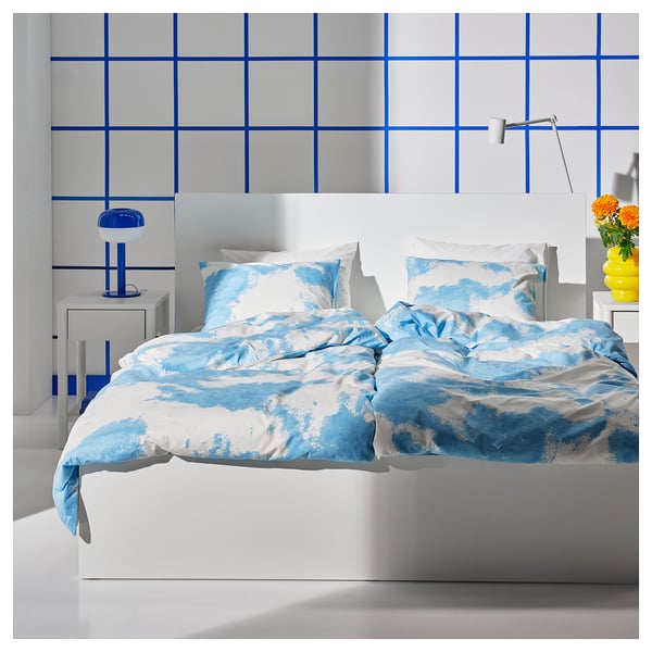 ÄNGSVITVINGE Duvet cover and pillowcase, blue/white, 150x200/50x60 cm