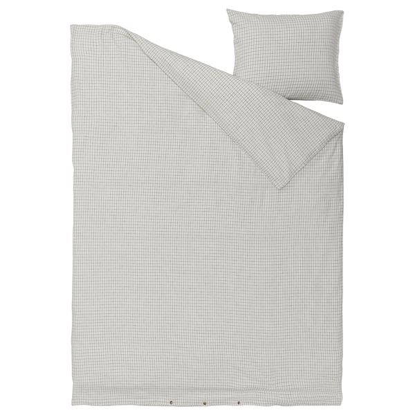 ÅKERFIBBLA bedding set: chequered white/black, cotton/linen fabric, rectangle, pre-washed soft texture.