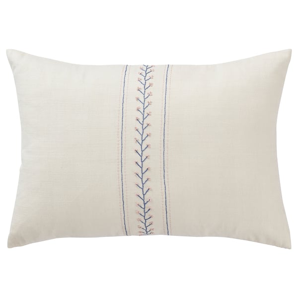 ÅKERNEJLIKA cream cushion, hand-embroidered floral design, rectangular shape, button closure.
