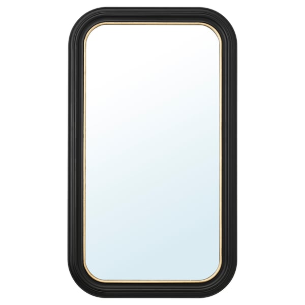 ALMARÖD mirror: black & gold frame, rectangular shape.