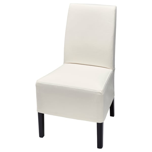 BERGMUND white dining chair, sleek design, fully cushioned, black legs.
