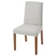 BERGMUND chair: grey, wooden legs, curved back, padded seat, modern design.