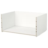 Ikea BESTÅ white drawer frame, rectangular shape, with no handles. Made from particleboard and covered in plastic foil. Ideal for storage.