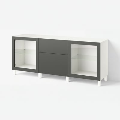 BESTÅ Storage combination with drawers, white Lappviken/Sindvik/Stubbarp dark grey, 180x42x74 cm