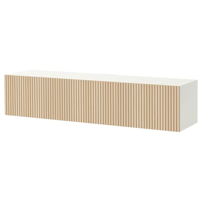 BESTÅ TV bench with doors, white/Björköviken ash veneer, 180x42x38 cm