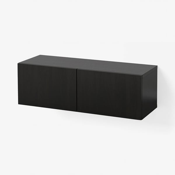 BESTÅ Wall-mounted cabinet combination, black-brown/Lappviken, 120x42x38 cm