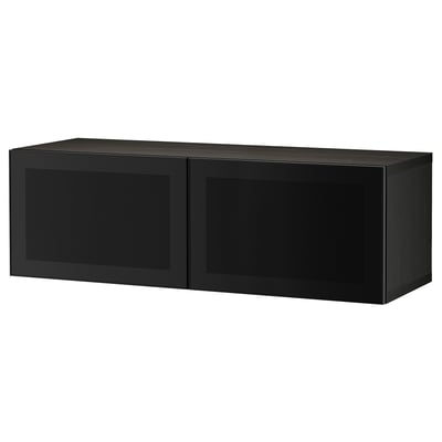 Black BESTÅ storage unit, rectangular, steel doors with mesh panels, modern minimalist design.