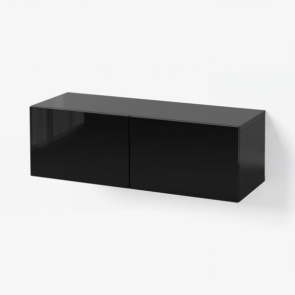 BESTÅ Wall-mounted cabinet combination, black-brown/Selsviken black, 120x42x38 cm