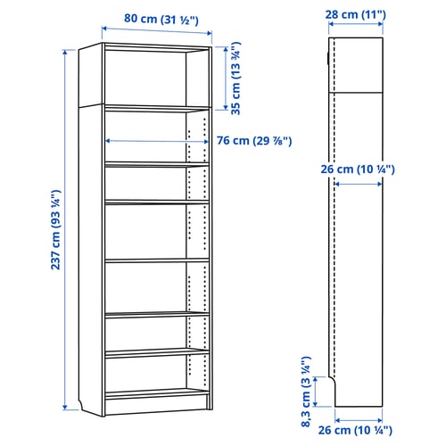 Illustration with measurements for the product: BILLY.