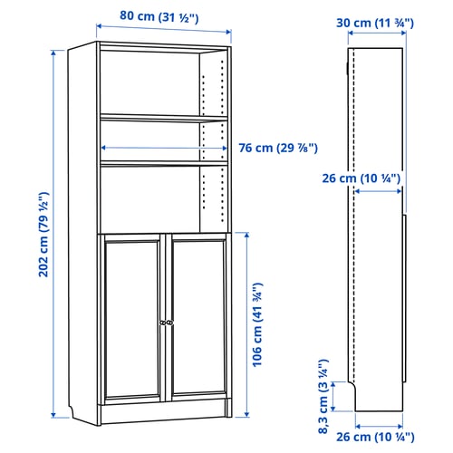 Illustration with measurements for the product: BILLY.