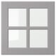 BODBYN grey kitchen cabinet, square with bevelled panels, fiberboard & tempered glass, smooth lacquered finish.
