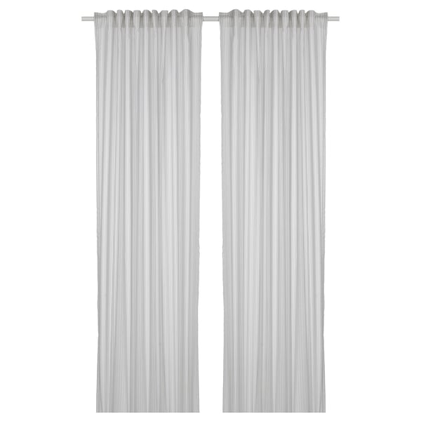 BYMOTT sheer curtains, white, striped, rectangular, with rod pocket, made from recycled polyester and cotton.