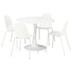 IKEA DOCKSTA: white round dining set with 4 stackable chairs. Minimalist metal frame & curved backs, ideal for small spaces.