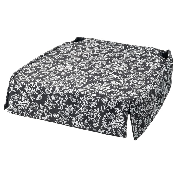 DVÄRGDUNÖRT cushion, grey/white floral, square, padded for comfort.