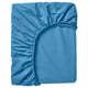 Folded blue cotton DVALA fitted sheet, classic design, elastic edges.