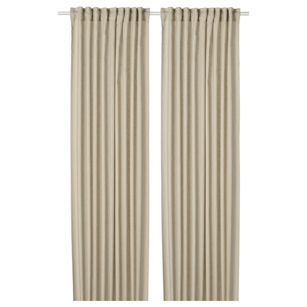 Pair of beige linen DYTÅG curtains with textured fabric, rod pocket header, offering privacy and light filtering.