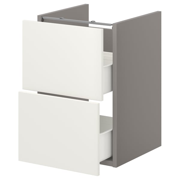 An ENHET white bathroom cabinet with two drawers in a grey cabinet base.