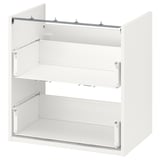 White ENHET cabinet, 2 drawers, modern minimalist design, metal and particleboard.