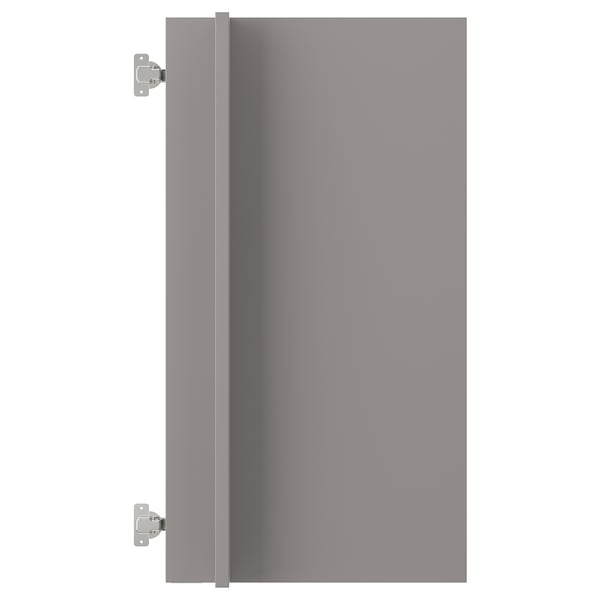 Grey ENHET cabinet door with metallic hinges, rectangular shape.